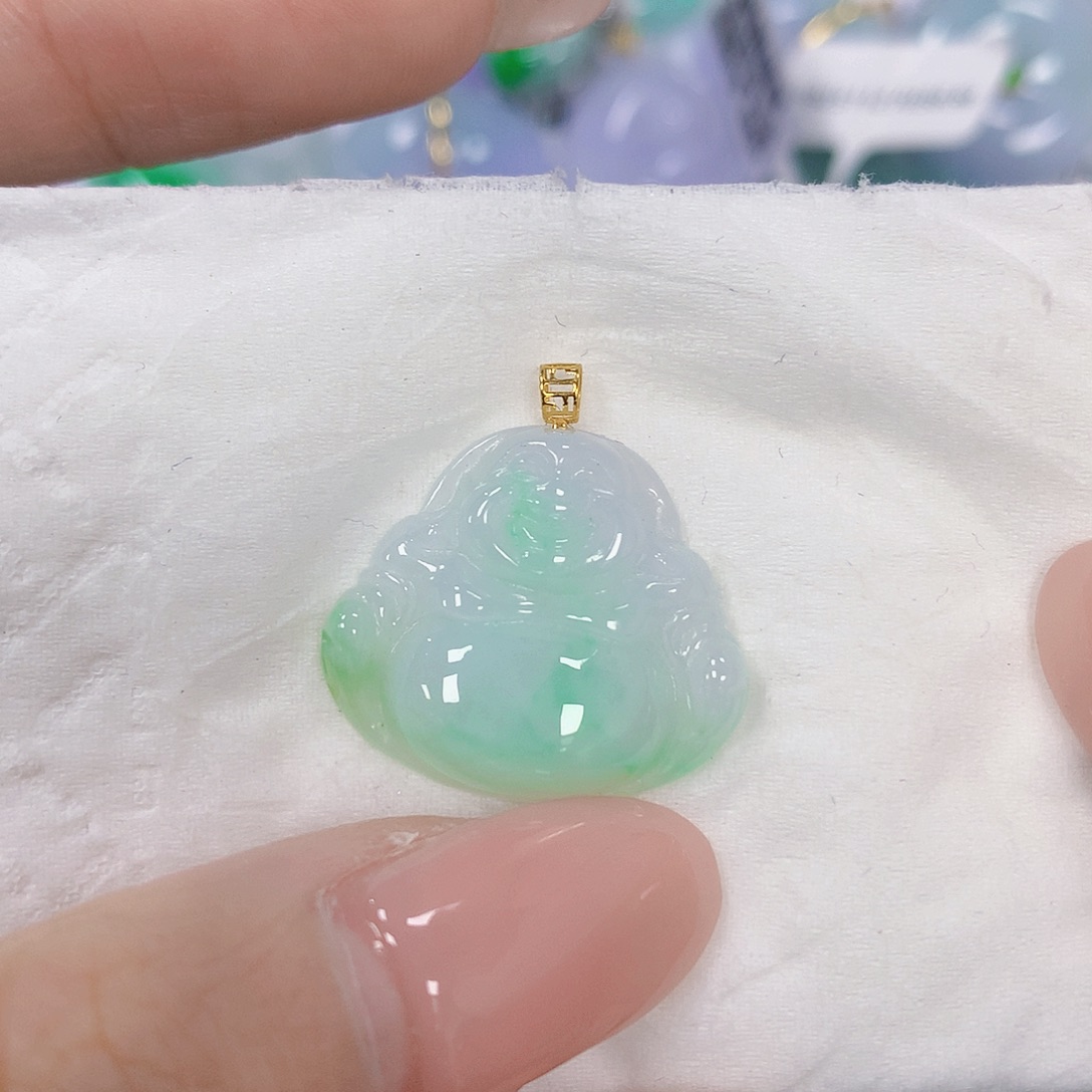 翡翠18K金镶嵌颈饰天然翡翠a货 百元以上9米证书费自理