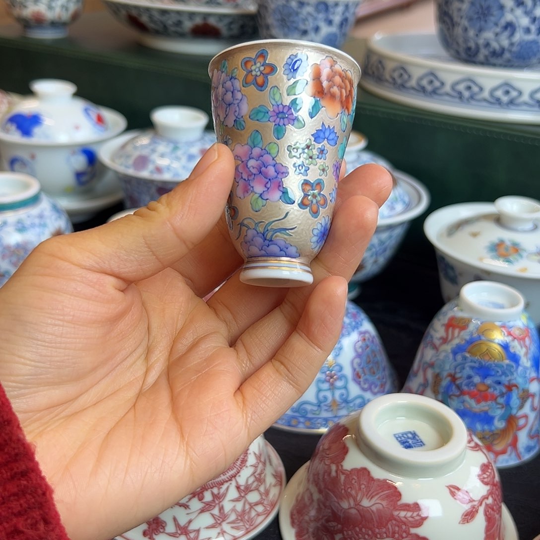 H冉月观隐银地万花葫芦杯