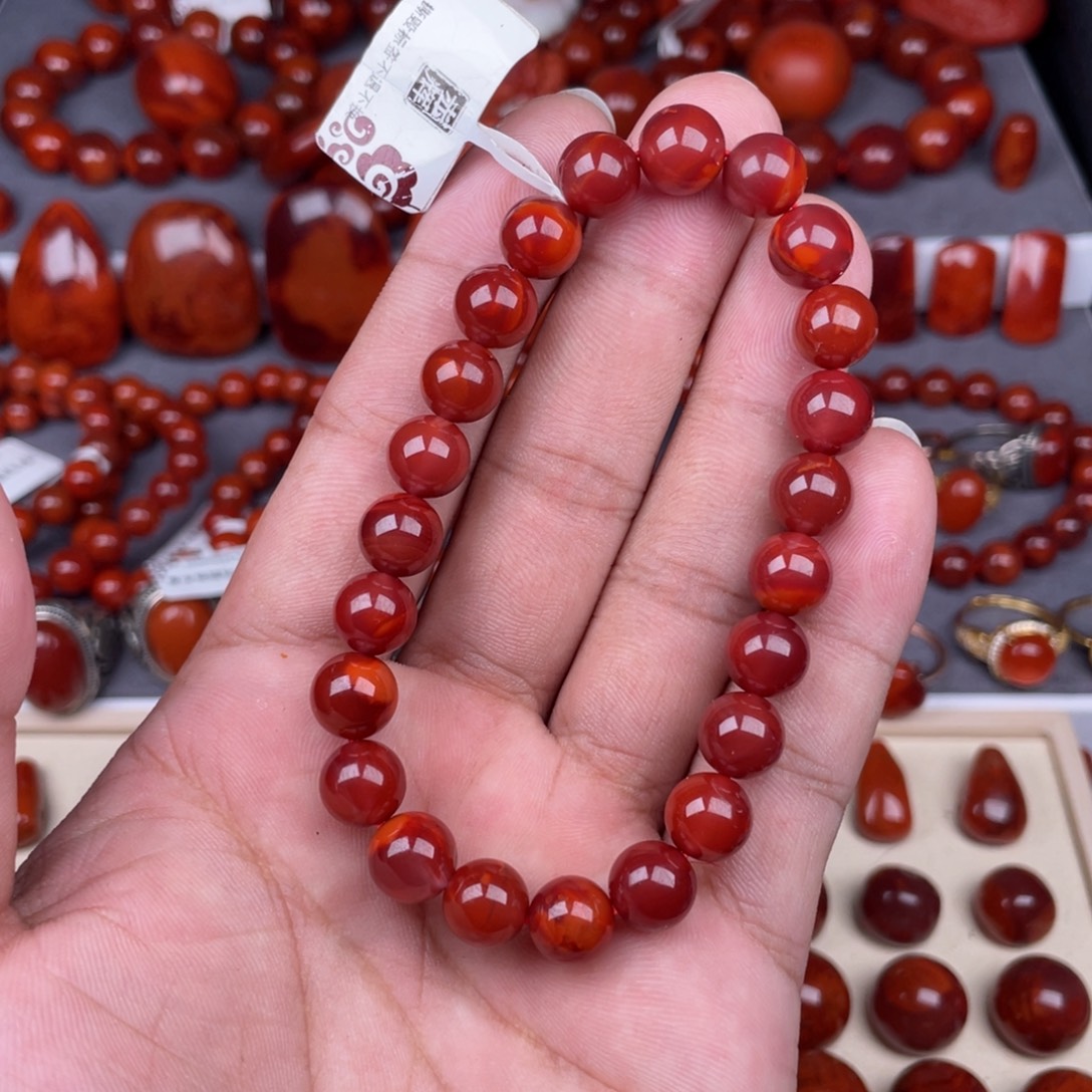 财***来南红玛瑙未镶嵌瓦西南红圆珠手串9mm