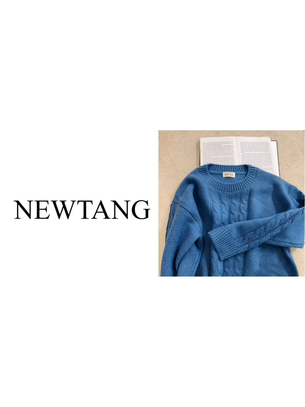 【风铃】389时尚竖条麻花针织衫女圆领宽松慵懒风 蓝