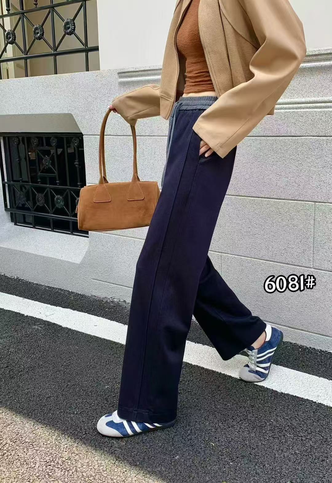 大码休闲长裤慵懒风运动风阔腿裤休闲裤宽松直筒裤秋季拖地6081