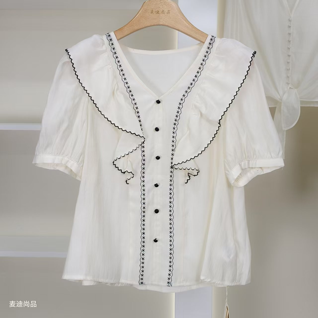 麦迪尚品【设计师】5060956 撞色百搭短袖衬衫夏季女装品牌折扣