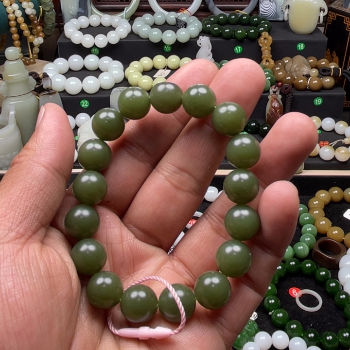 未镶嵌和田玉手串沙枣青卡12圆珠