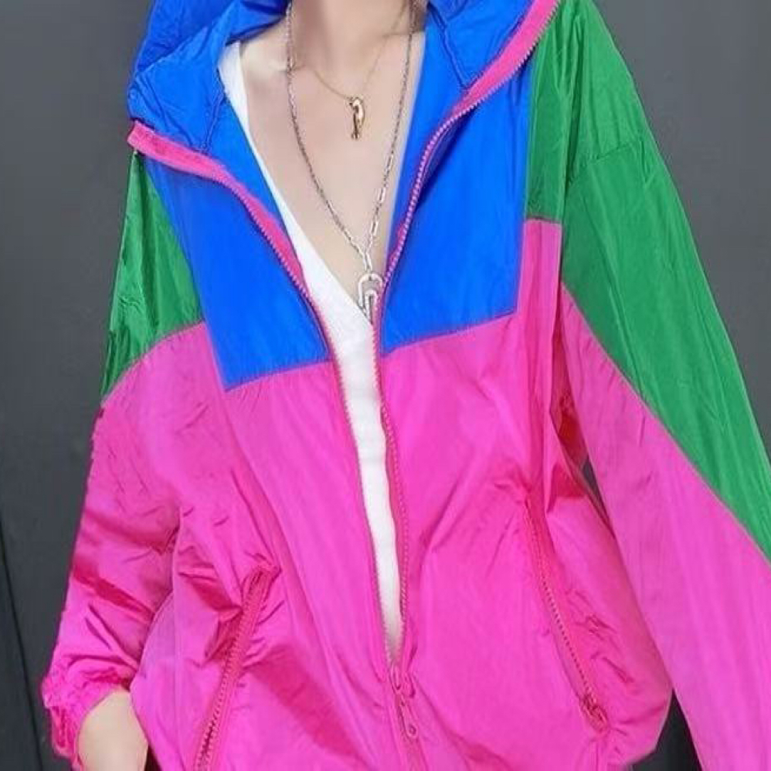 夏季新款拼色防晒衣服薄款宽松百搭长袖防晒服运动外套女设计感