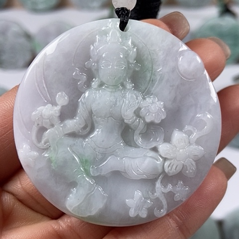 翡翠颈饰未镶嵌山水观音两面工福利翡翠