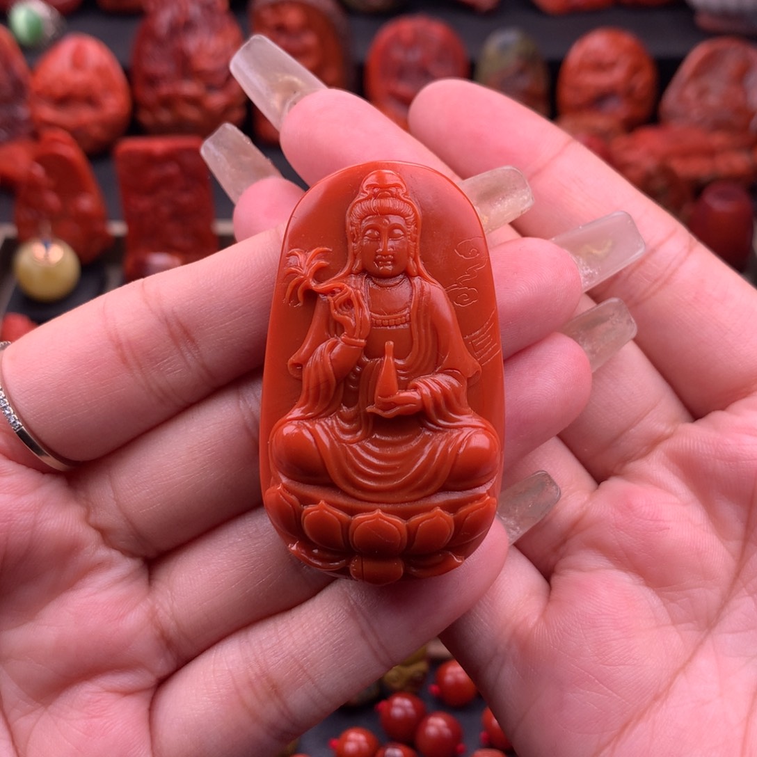 南红玛瑙南红川料观世音菩萨吊坠31mm➕未镶嵌