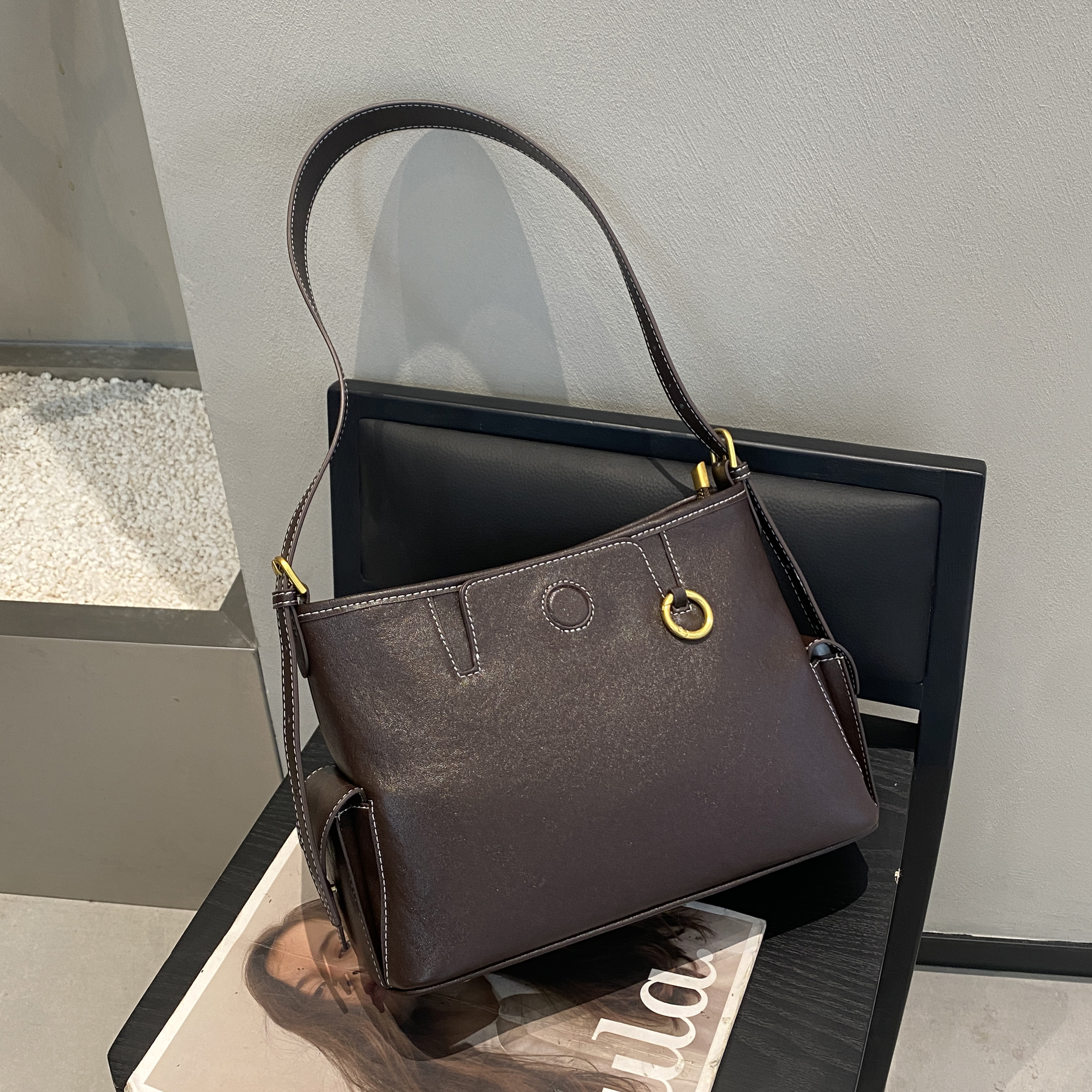 复古植鞣牛皮单肩斜挎包大容量女包通勤托特包3330