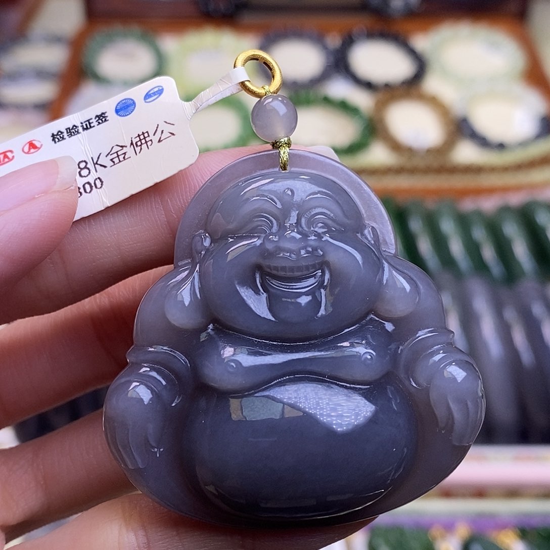 颈饰未镶嵌和田玉浓烟紫金镶大佛公吊坠