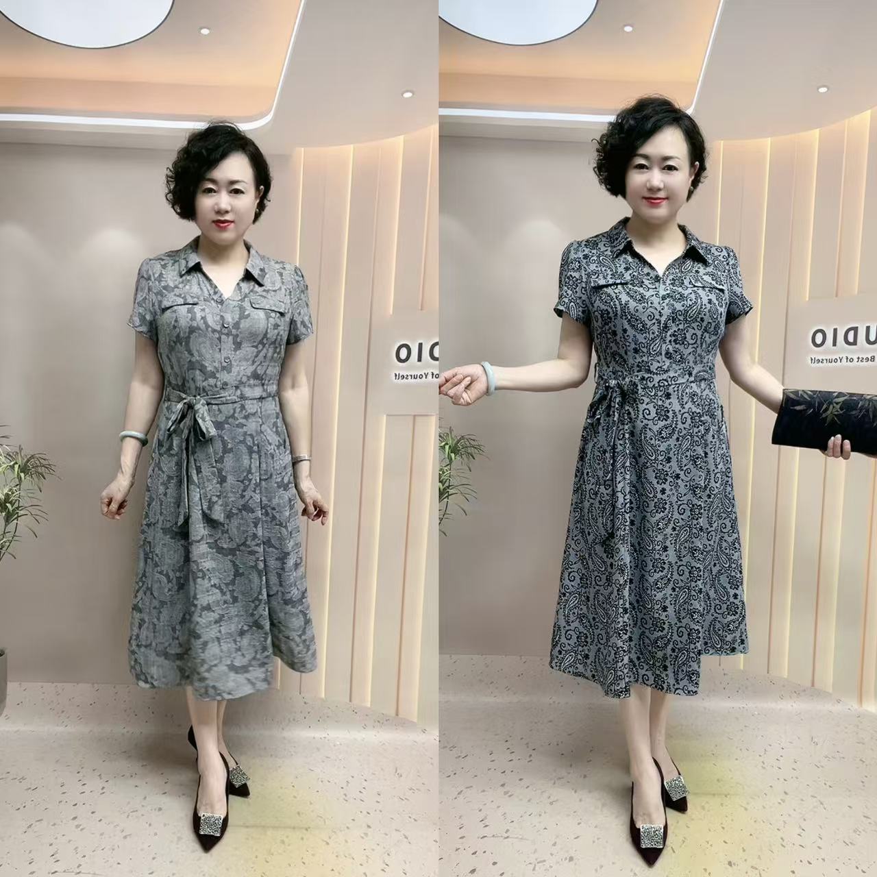 59#衬衫领收腰气质连衣裙