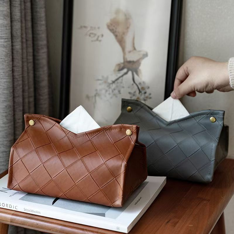 纸巾盒纸巾几何收纳盒纹理皮革车载家用客厅轻奢简约厕所纸盒L