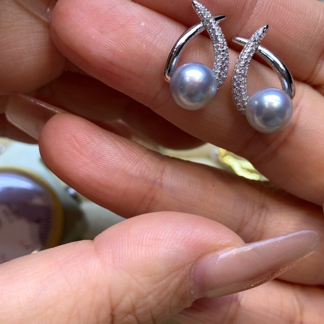 银S925镶嵌耳饰海水珍珠