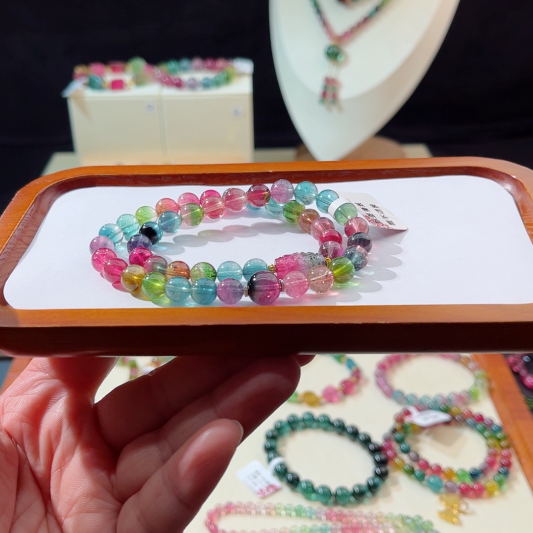 碧玺手串18K金镶嵌手串