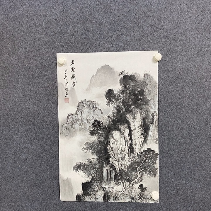 国画四尺三开水墨一副