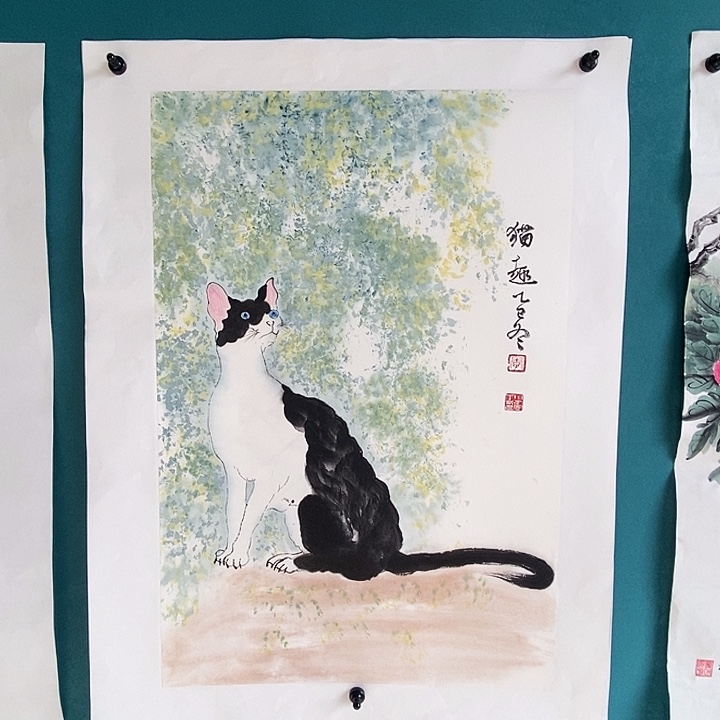 国画四尺三开手绘作品