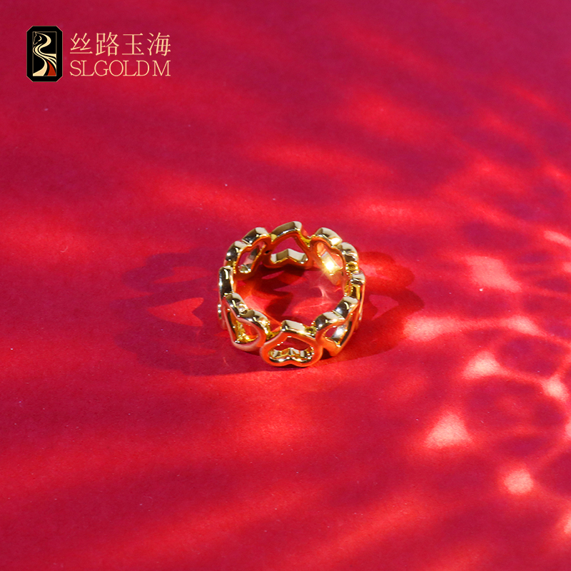 丝路玉海爱心戒指足金999气质轻奢时尚百搭复古法式精致优雅黄金