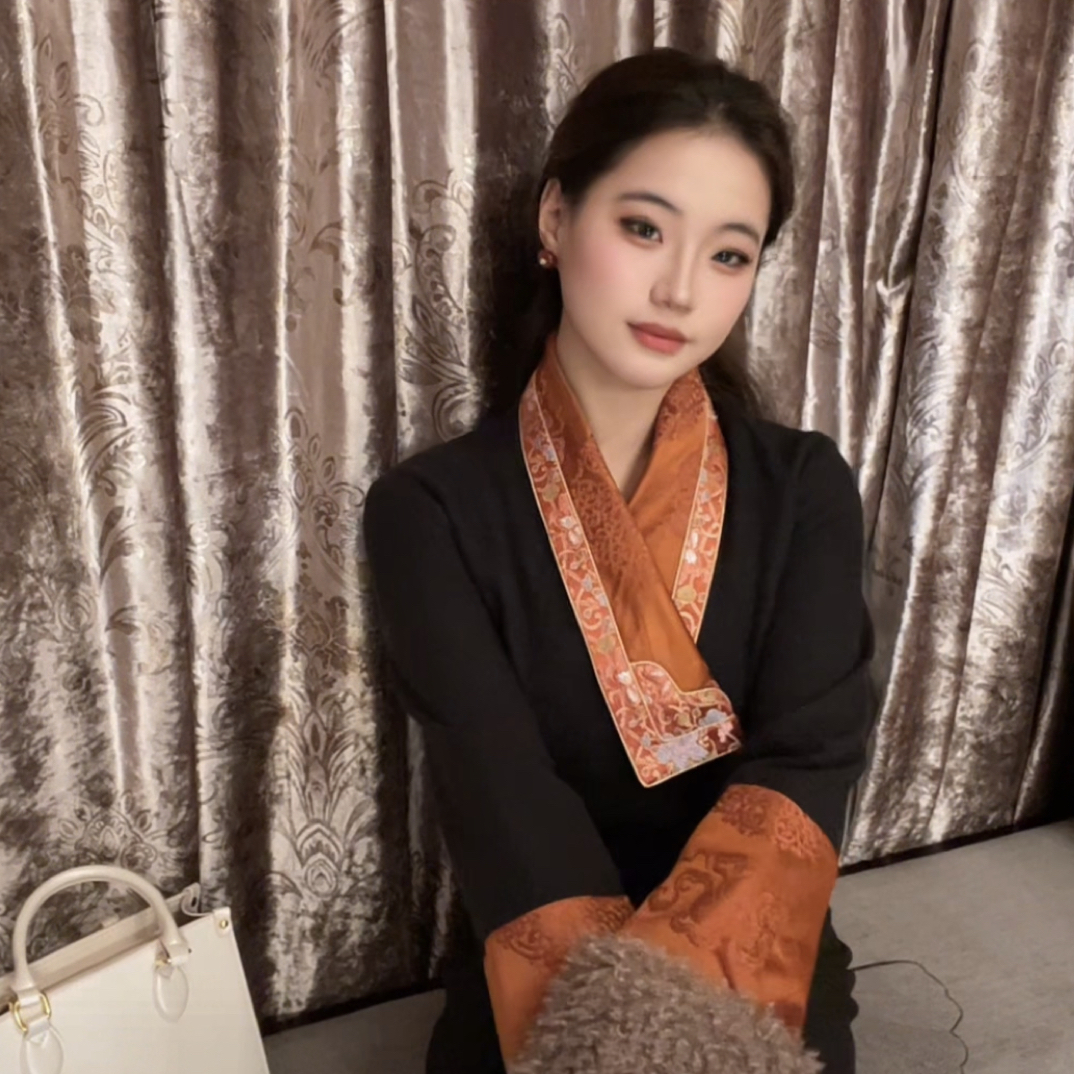 女士冬季毛呢加厚拼接小方领博拉裙民族风藏式服装保暖显瘦藏装