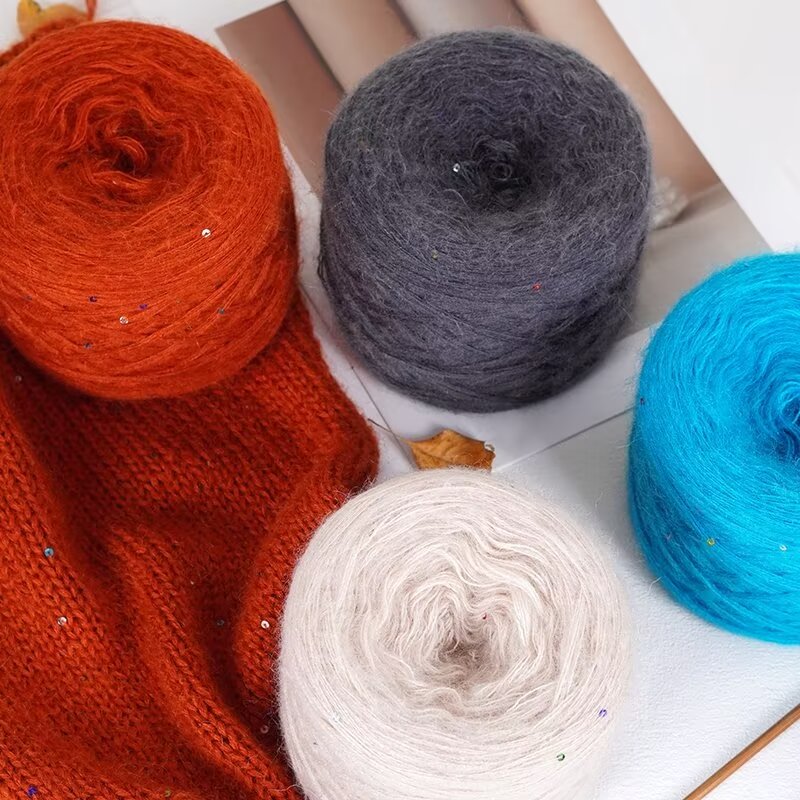 100克二两价格）高比例七彩羊毛亮片马海粗毛线棒针线，按重量发货