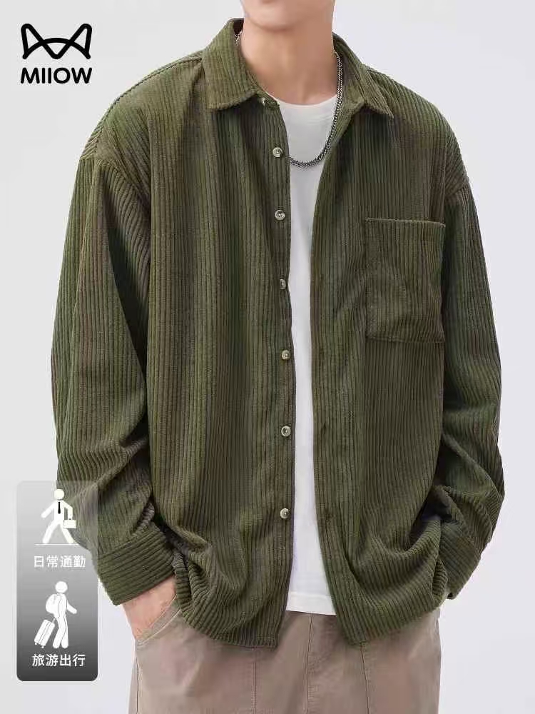 清仓捡漏外贸尾单高端灯芯绒真口袋男士长袖衬衫纯色休闲衬衣外套