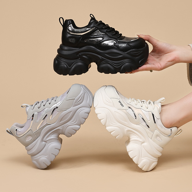 爆款老爹鞋女2025秋冬款小个子时尚休闲鞋厚底纯色运动鞋子女百搭