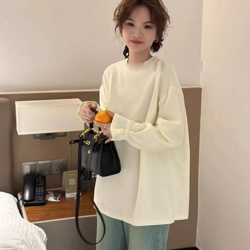2025新款国风袖口盘扣设计T恤打底宽松长袖百搭套头卫衣女 3502