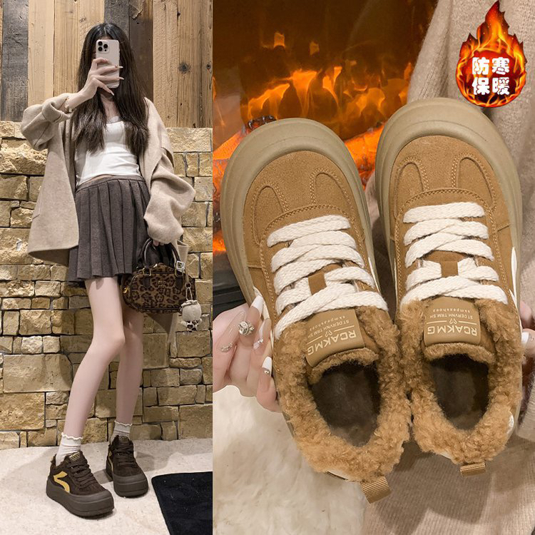 爆款加绒休闲鞋时尚板鞋2025冬新款女鞋时尚保暖百搭运动鞋