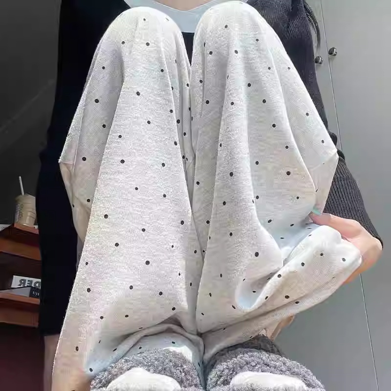 175cm高个子加长版春夏糯米裤圆波点针织宽松百搭时尚春秋遛弯裤