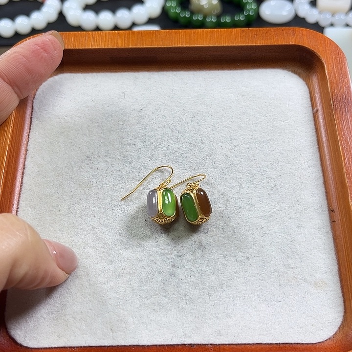 和田玉银S925镶嵌耳饰