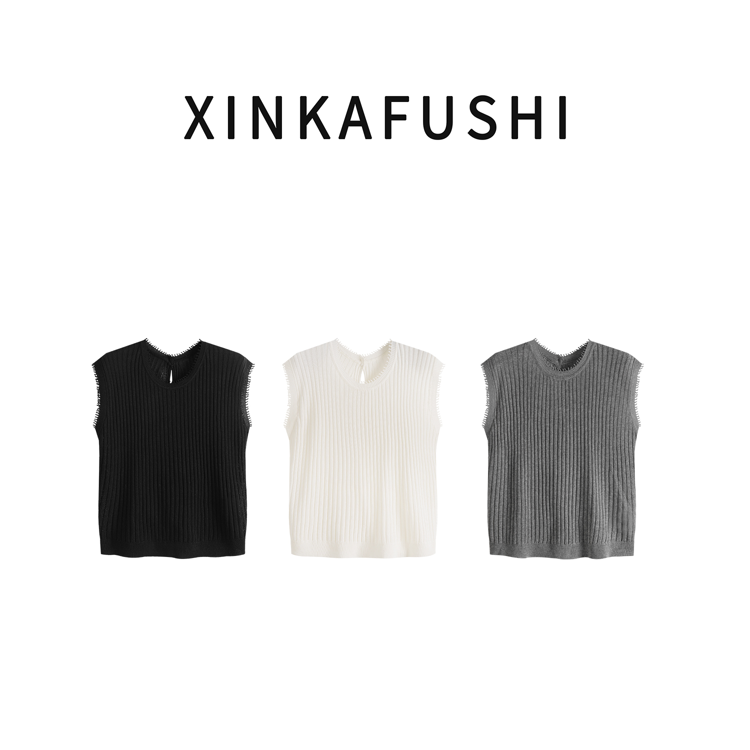 【白鹭】夏款莱赛尔亚麻混纺圆领毛边后背不规则镂空T恤YN2644