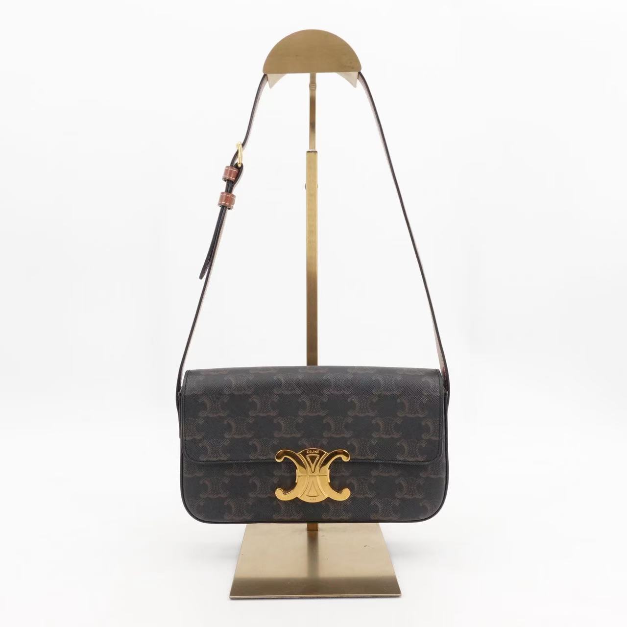 95新 Celine/思琳 瑟琳凯旋门老花金扣腋下包/31428623