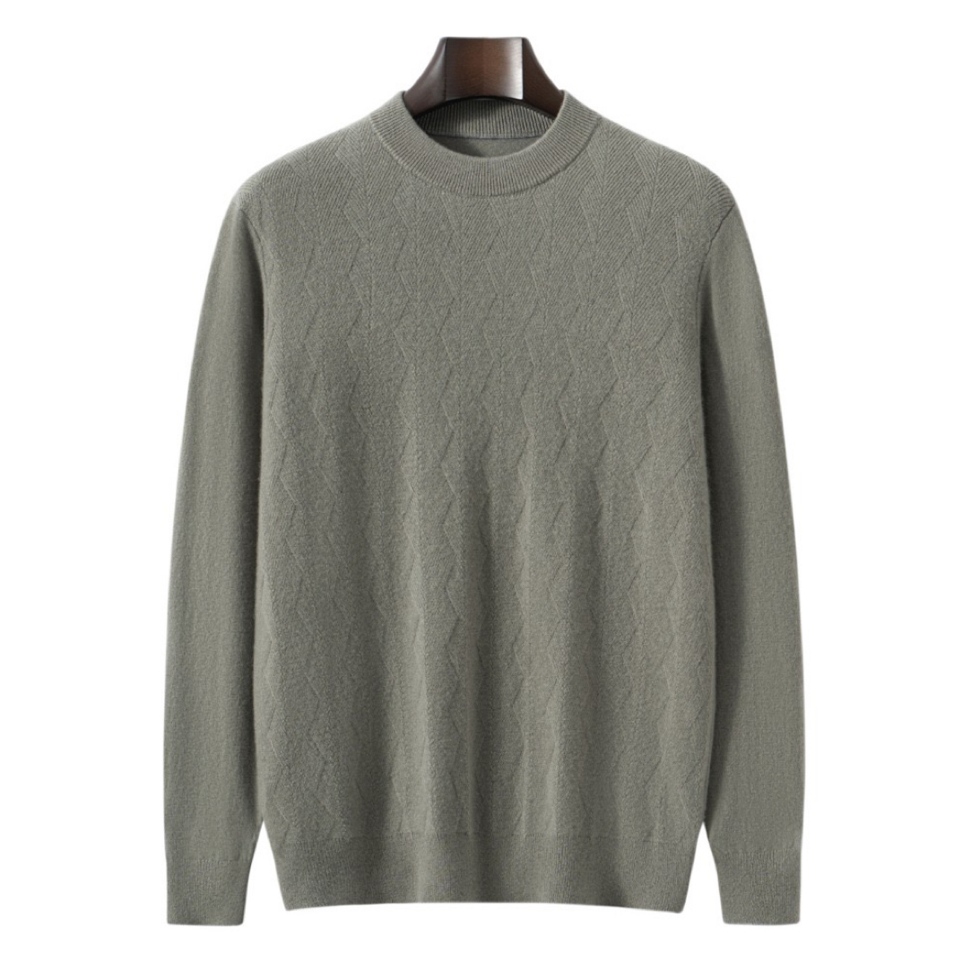 rh702-圆领100%纯山羊绒男提花毛衣商务秋冬针织打底衫【约320克】