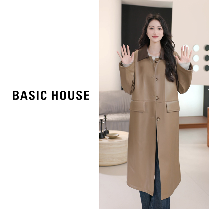 Basic House/百家好新款皮衣外套长款秋季女B1294B5A872（衣长107）