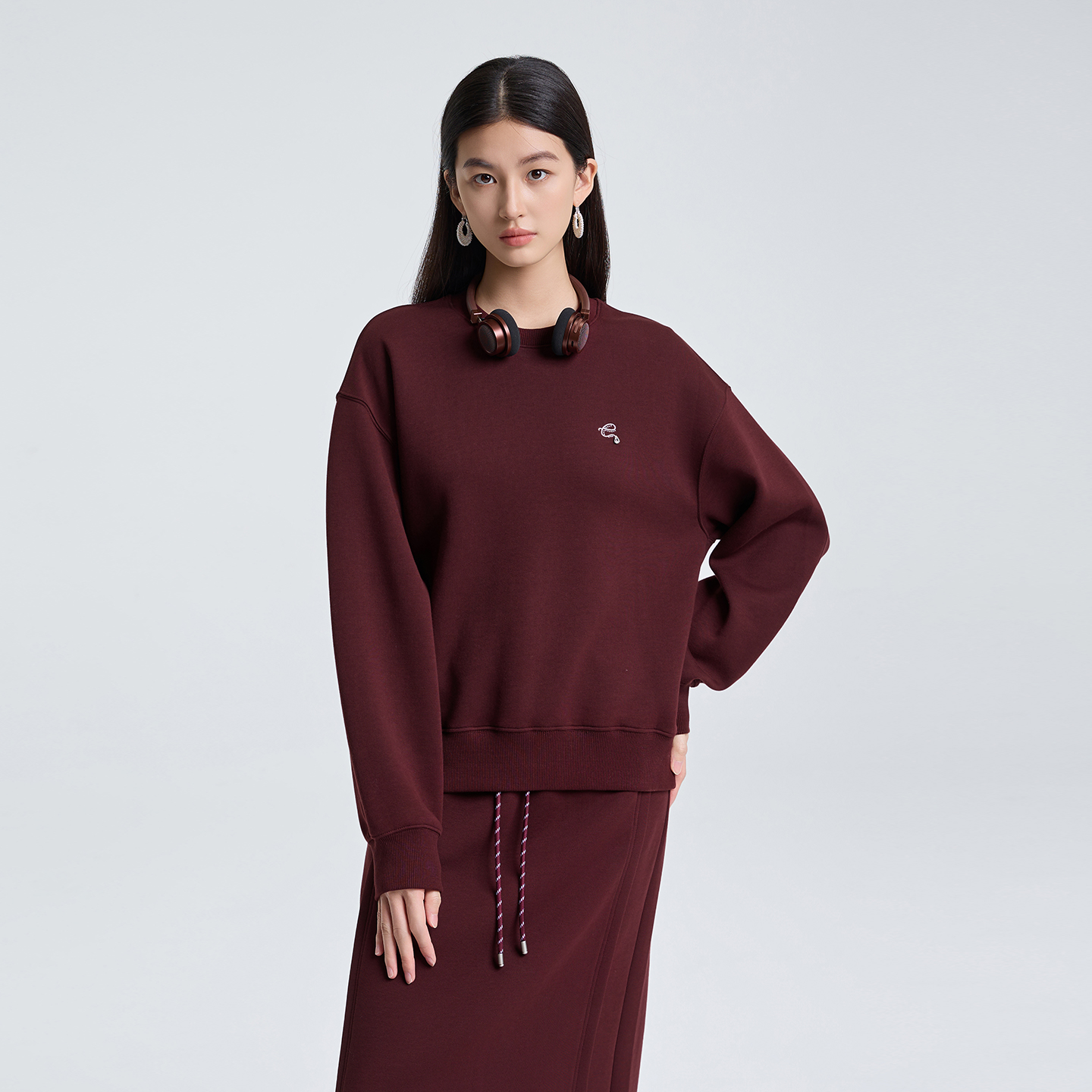 2026春ETC新款休闲时尚卫衣女1B620长袖针织毛衫拼接高领运动上衣