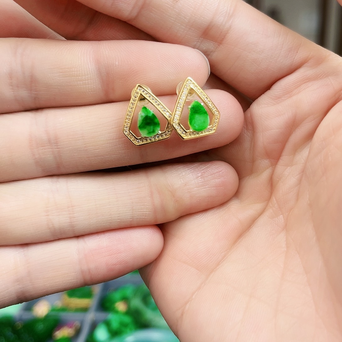 翡翠耳饰银S925镶嵌耳饰