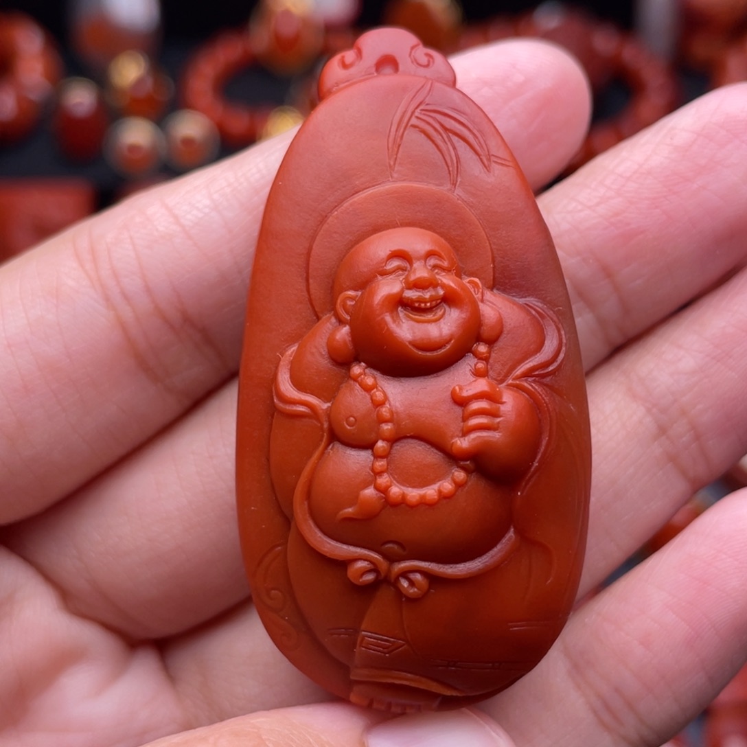 南红玛瑙未镶嵌珠宝奇石笑佛吊坠