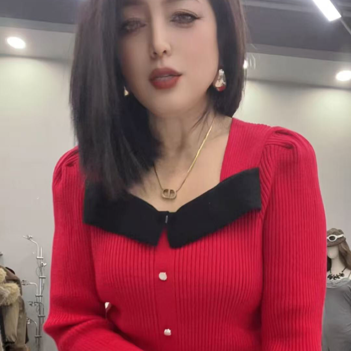 【月姐家】拼色毛衣套头修身型小个子秋冬新款休闲显瘦打底针织衫