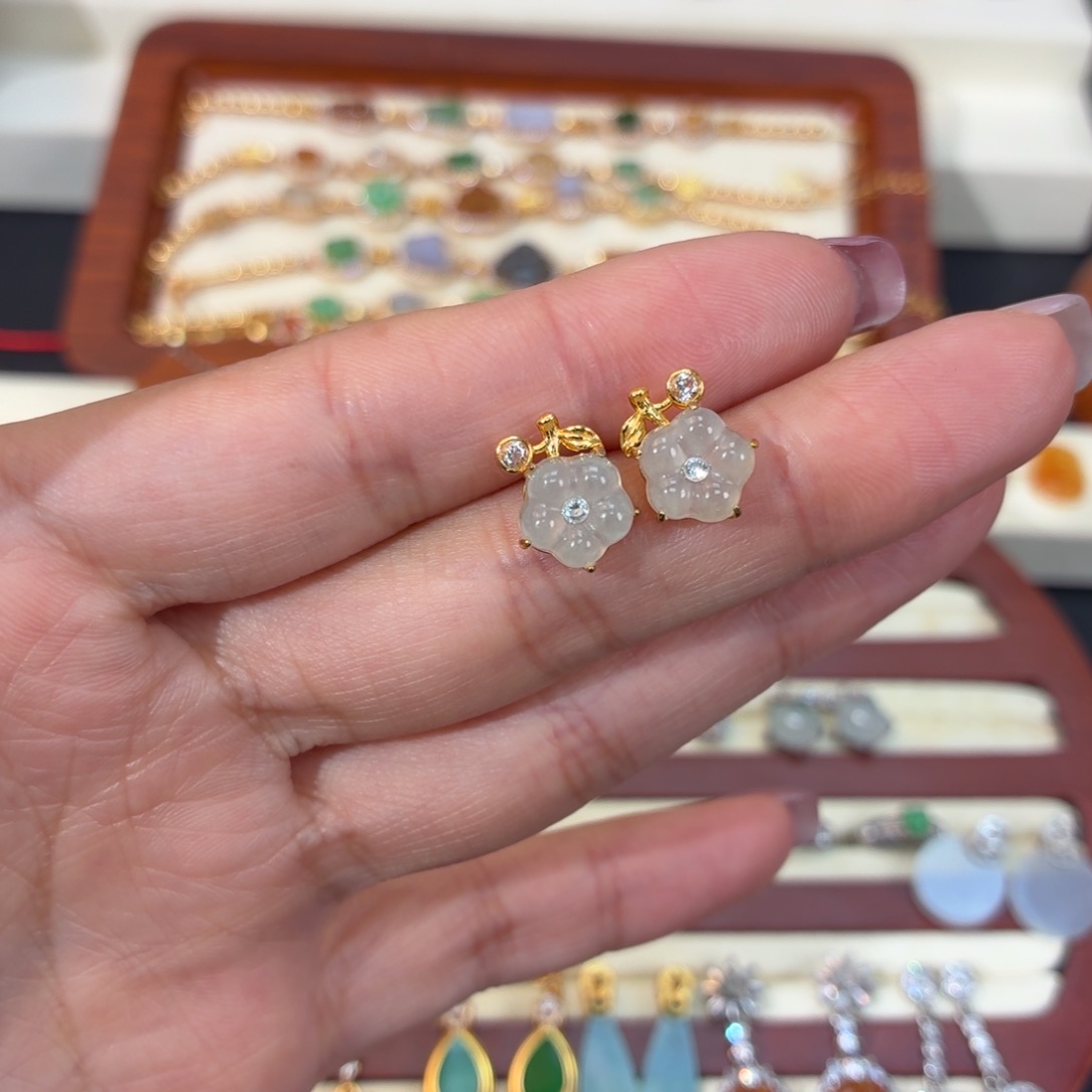 翡翠银S925镶嵌颈饰耳钉