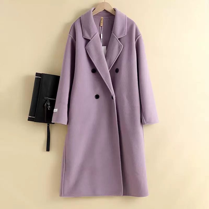 紫色双面呢大衣2025春秋新款女韩版宽松中长款赫本毛呢显瘦外套
