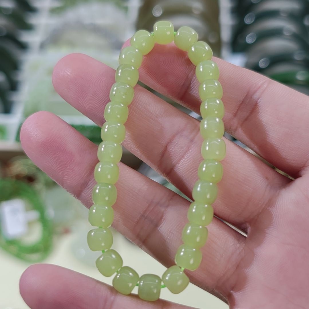 和田玉未镶嵌手链6×7青黄口老型珠和田玉手串×1