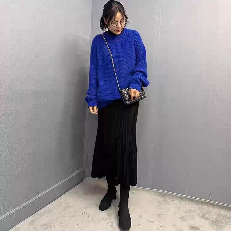 ZZS018复古套头长袖通勤圆领女士宽松毛衣针织衫