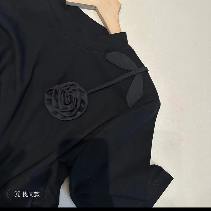 连体森系T恤圆领常规款INS风拼接黑色中袖长袖显瘦