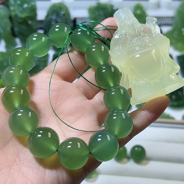 蛇纹石玉手链合金蓝**空