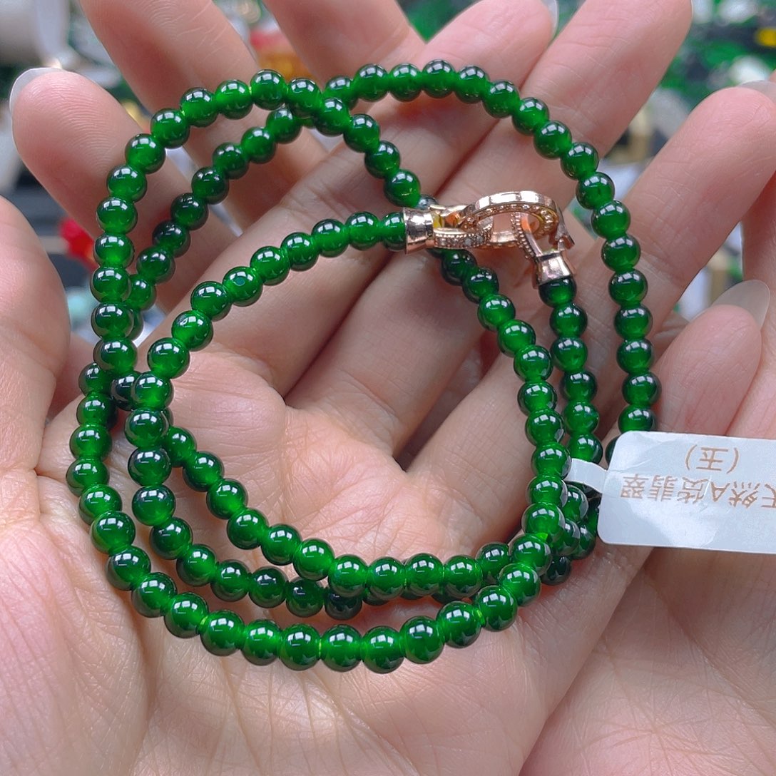 翡翠颈饰未镶嵌天然A货翡翠珠串卡5辣