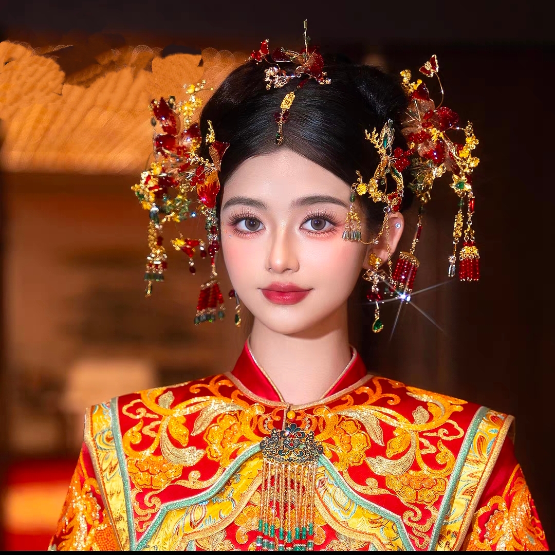 z8476新中式流苏新娘头饰大气婚礼结婚国风简单古风红色