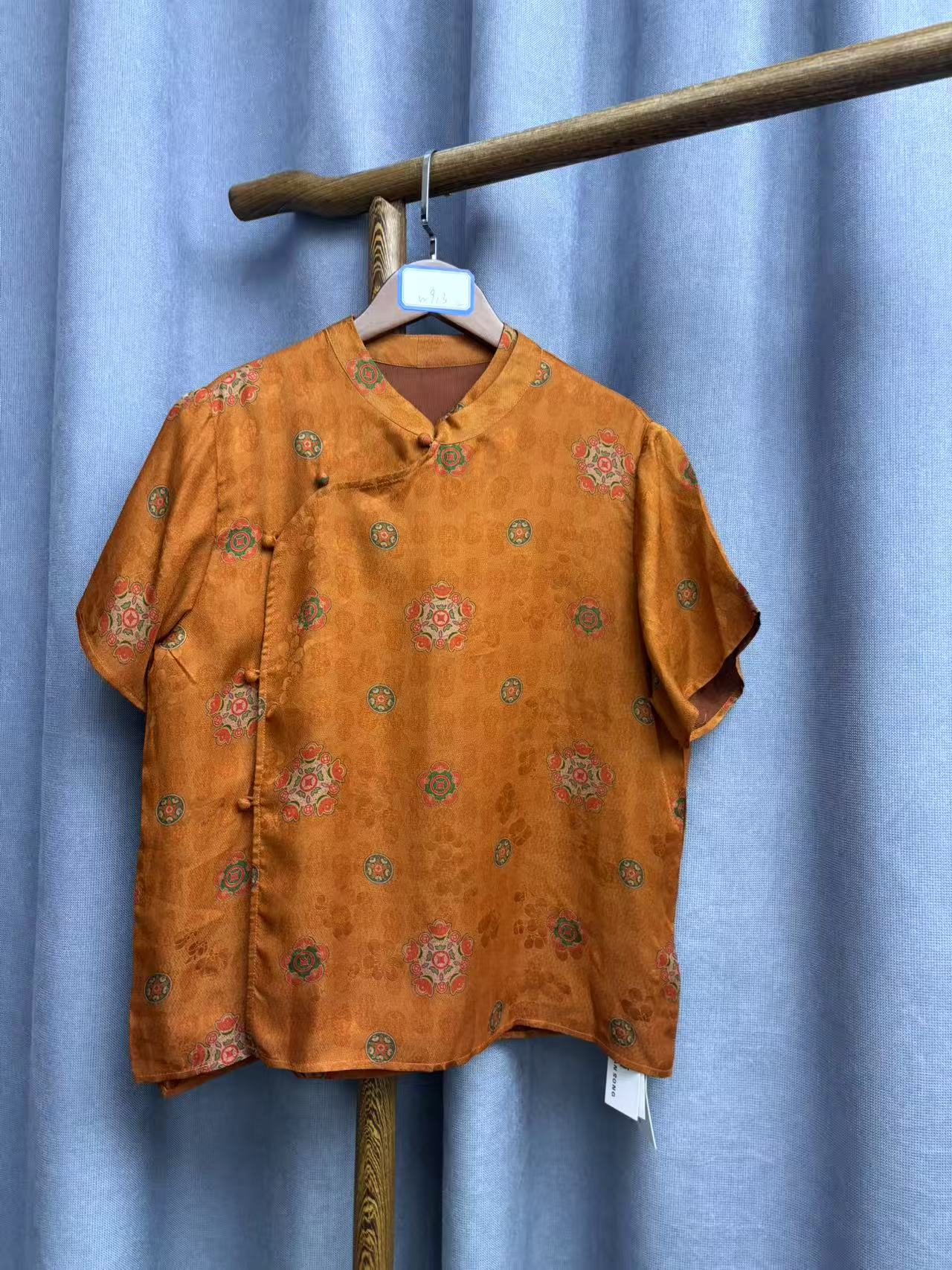 （瑕疵）夏季新款时尚简约新中式桑蚕丝奥黛提花上衣女w913