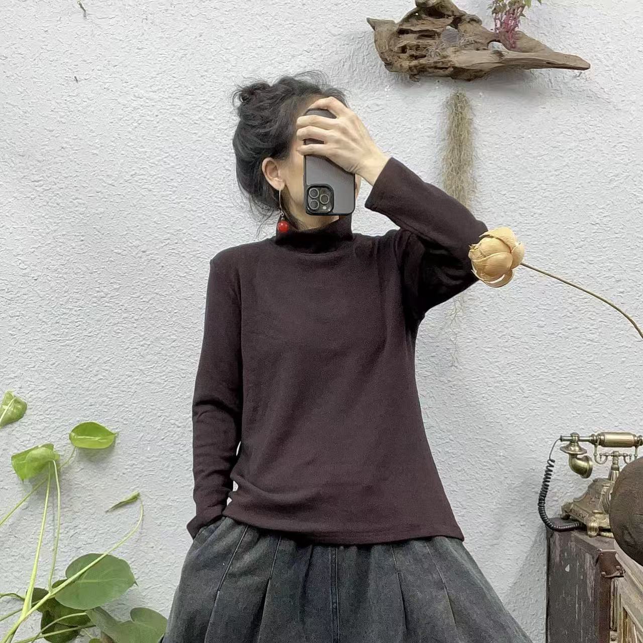 967细纹棉高领光版加绒长袖打底上衣（长62胸围102-160