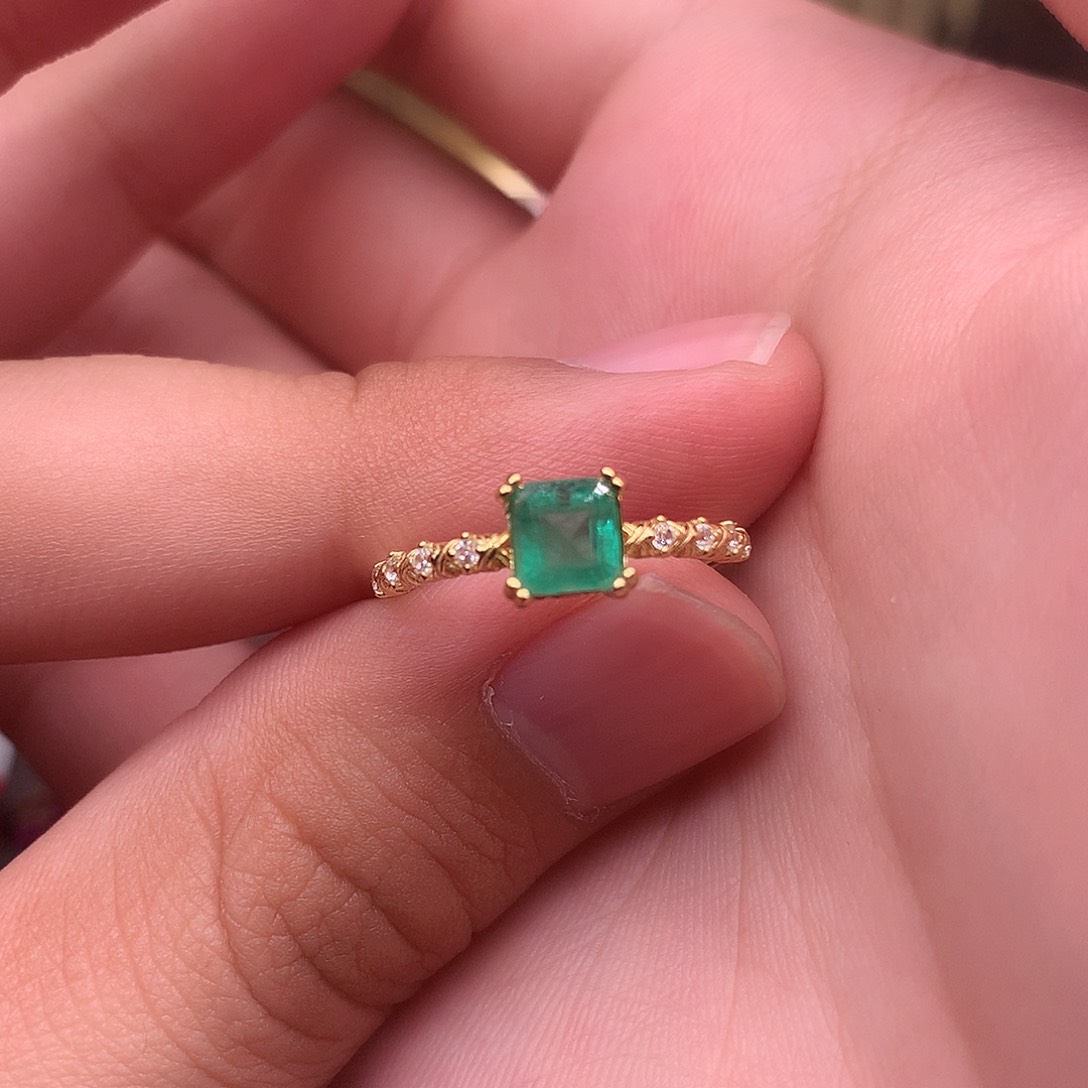 祖母绿戒指银S925镶嵌