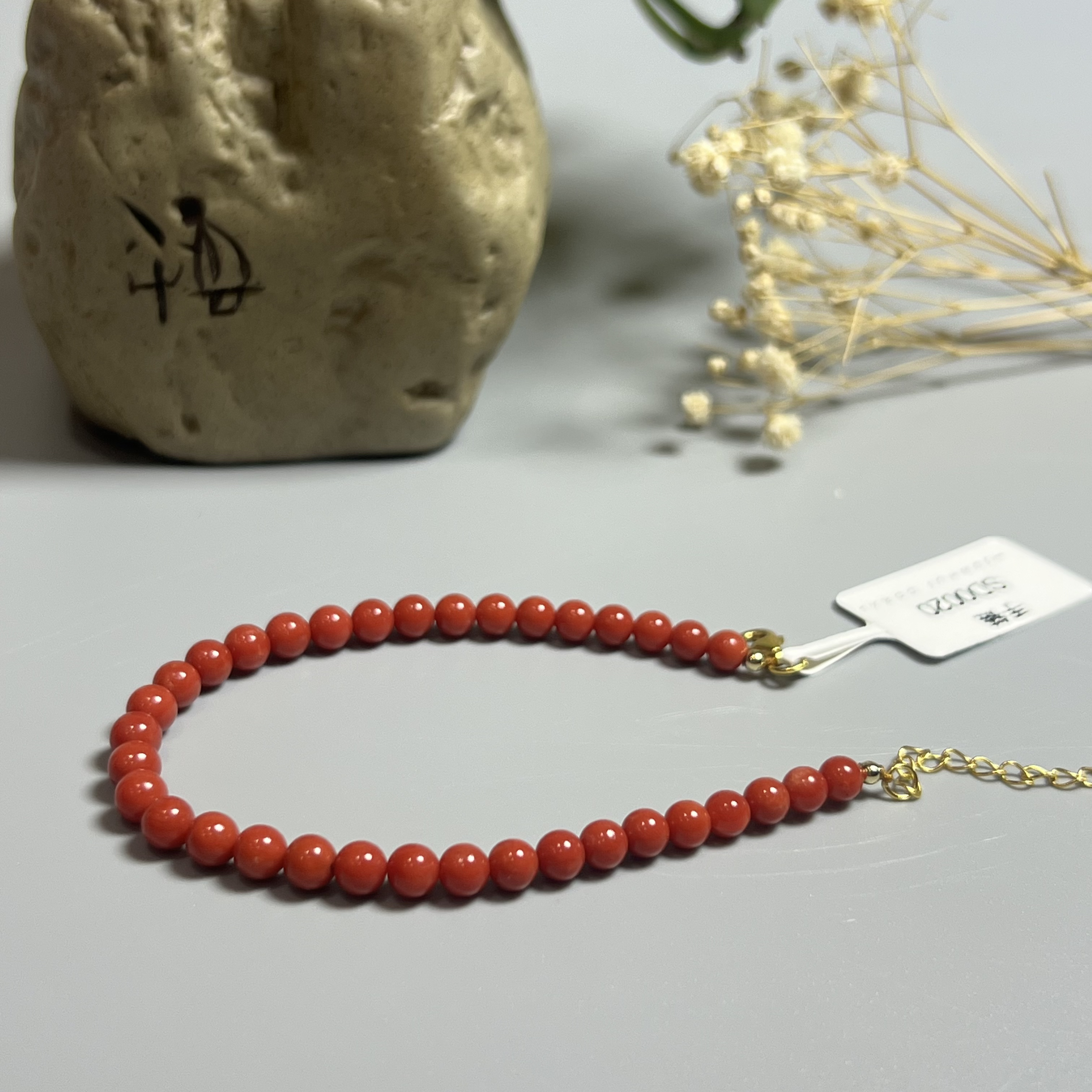 沙丁红珊瑚圆珠单圈手链SD0818