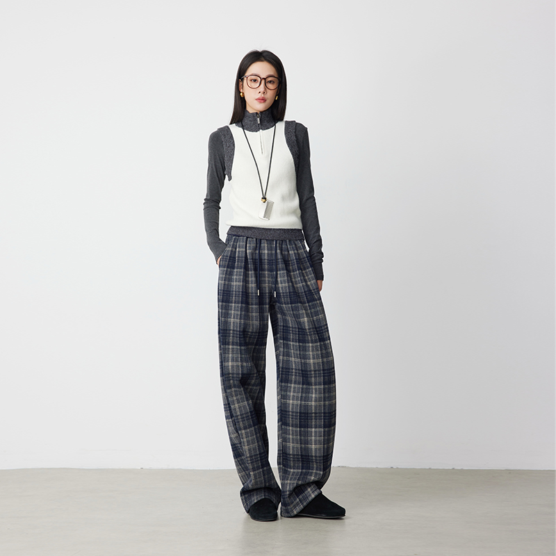 ATUMU自播 卫裤系列  暖冬上新 松紧腰加绒格子镰刀休闲裤AT357