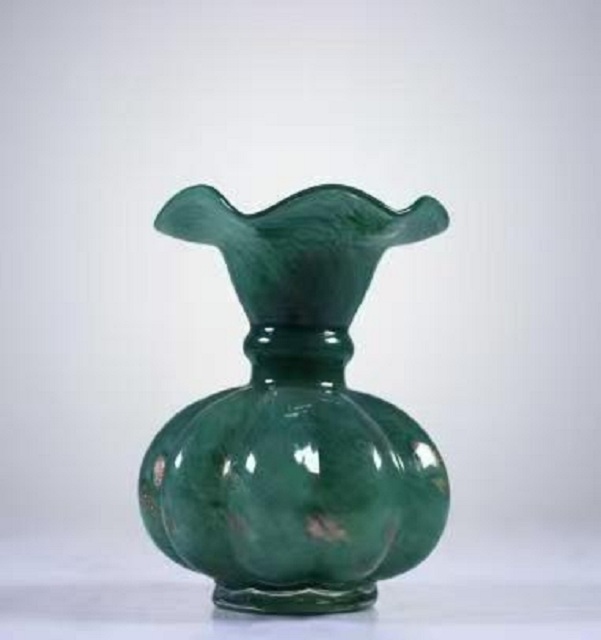 【禾莳】洒金祖母绿色芬顿琉璃玫瑰花瓶