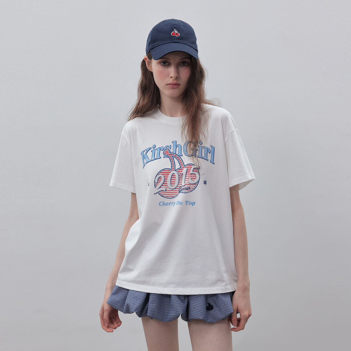 樱桃KIRSH 经典印花宽松短袖T恤女2025夏季韩版休闲圆领上衣女生